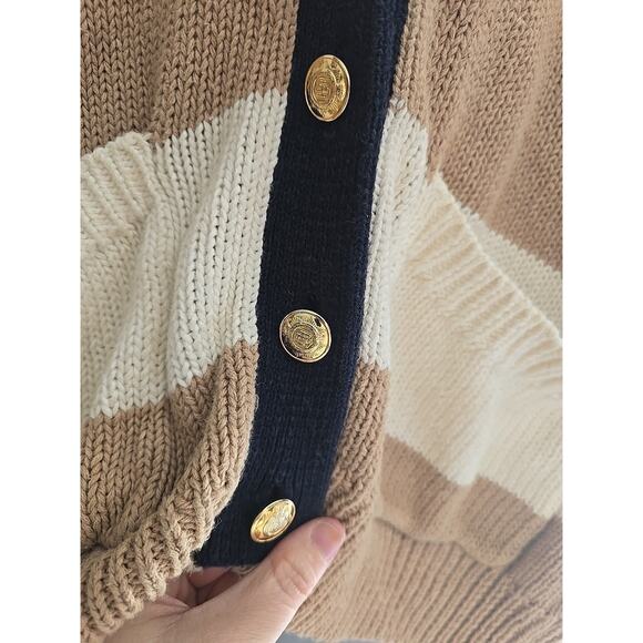 Vtg Michelle Stuart Crest Striped Dark Academia Cardigan Sweater Womans Large - Picture 6 of 8